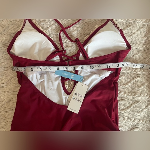 NEW! Cupshe Burgundy With Cream Embroidery detail Swimsuit Women’s M - Picture 14 of 16